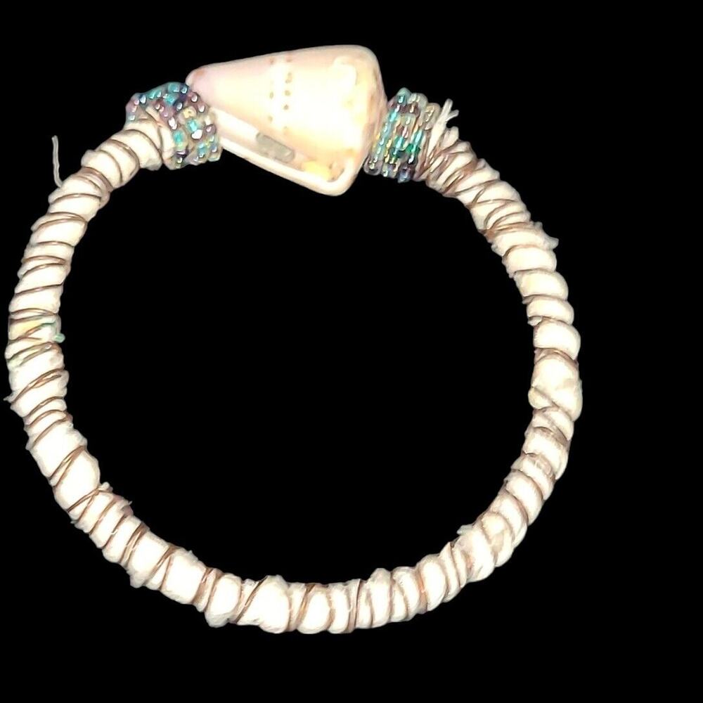 Artisan Boho Wrapped Beaded‎ Seashell Bangle Bracelet